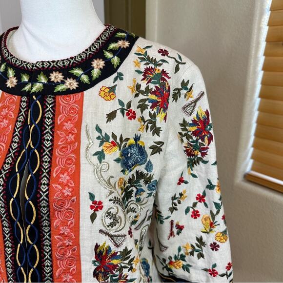 Alice + Olivia Esme Embroidered 100% Linen Cropped Jacket. Like New. - Picture 6 of 15